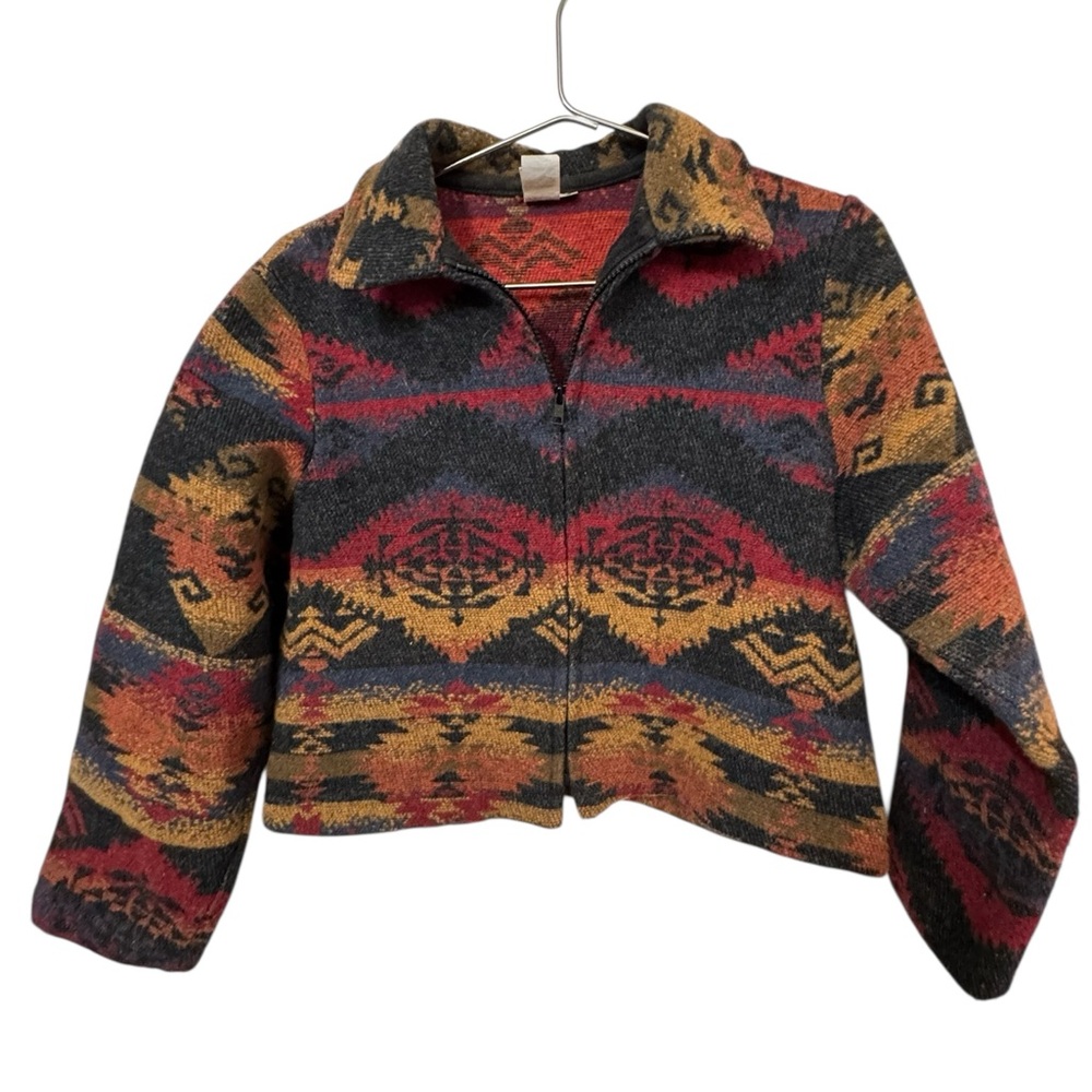 Nomadic Traders Vibrant Southwestern Blanket Wool Cropped Jacket Womens S